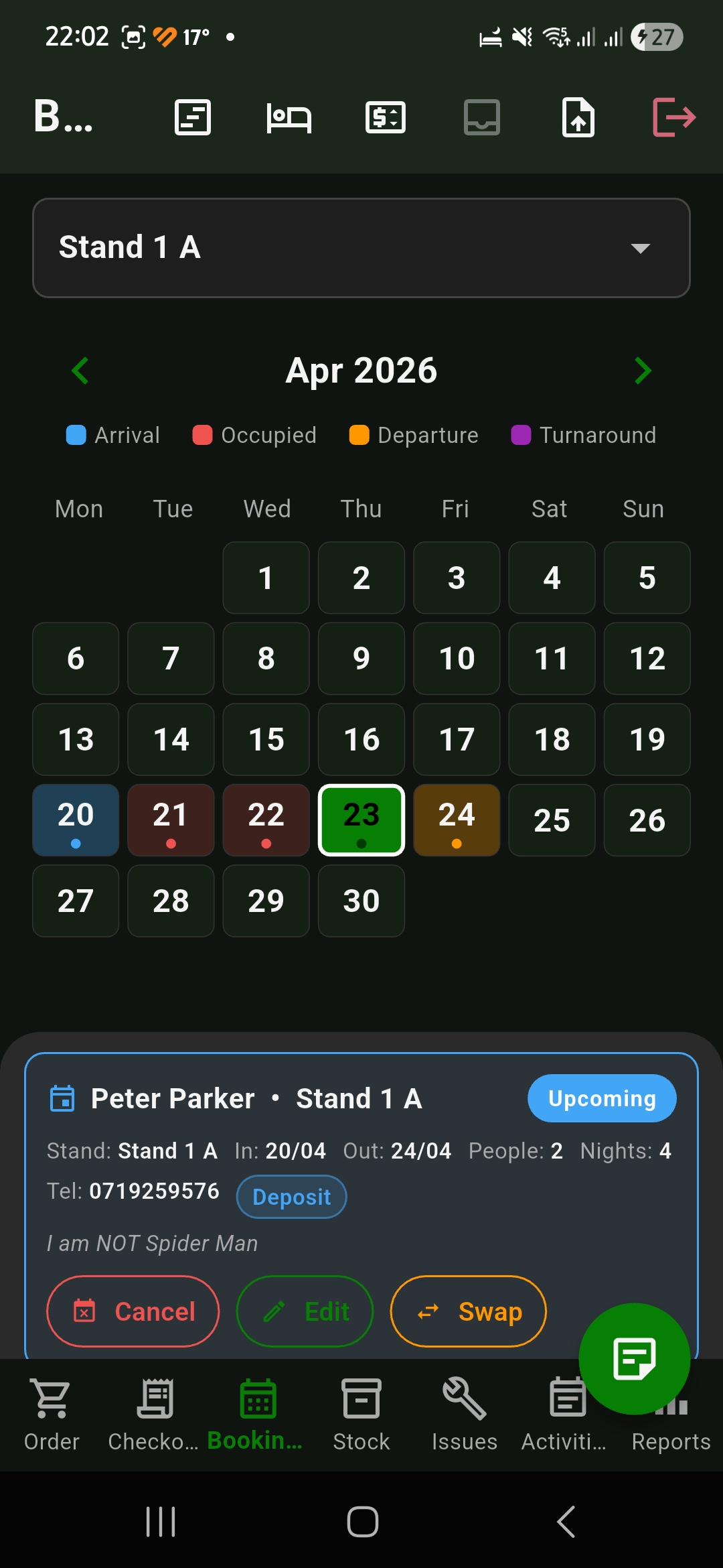 Bookings Calendar